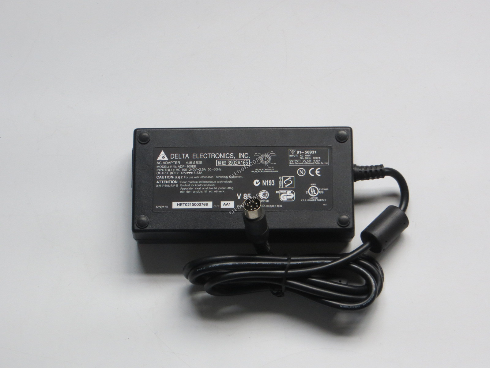 Delta Electronics ADP-100EB AC Adapter 5V-12V 12V 8,33A, 8P P1, 2, 3, 8=12V+, C14, Használt 