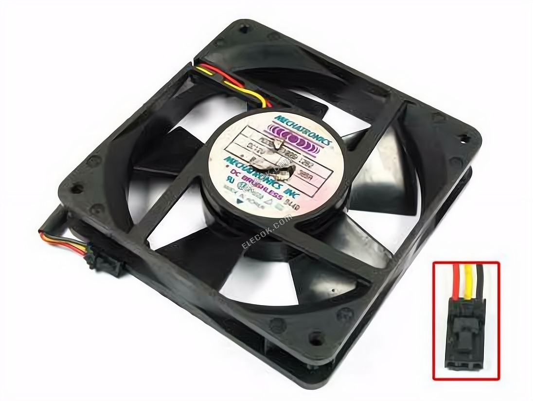 MECHATRONICS E1225H12B2 Szerver - Négyzet Ventilátor sq120x120x25, w115x3x3, 12V 0,385A 3 vezeték 