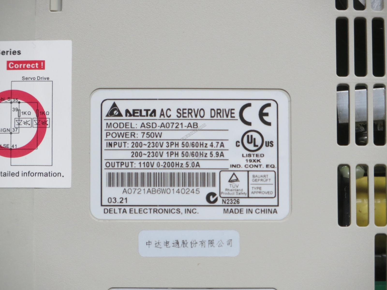 Delta ASD-A0721-AB Servo Drive, used
