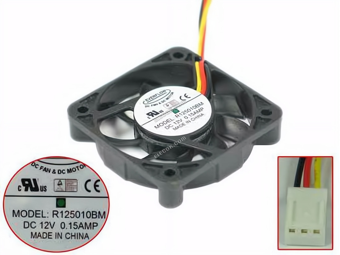 Everflow R125010BM Szerver - Négyzet Ventilátor sq50x50x10mm, w100x3x3, 12V 0,15A 3 vezeték 