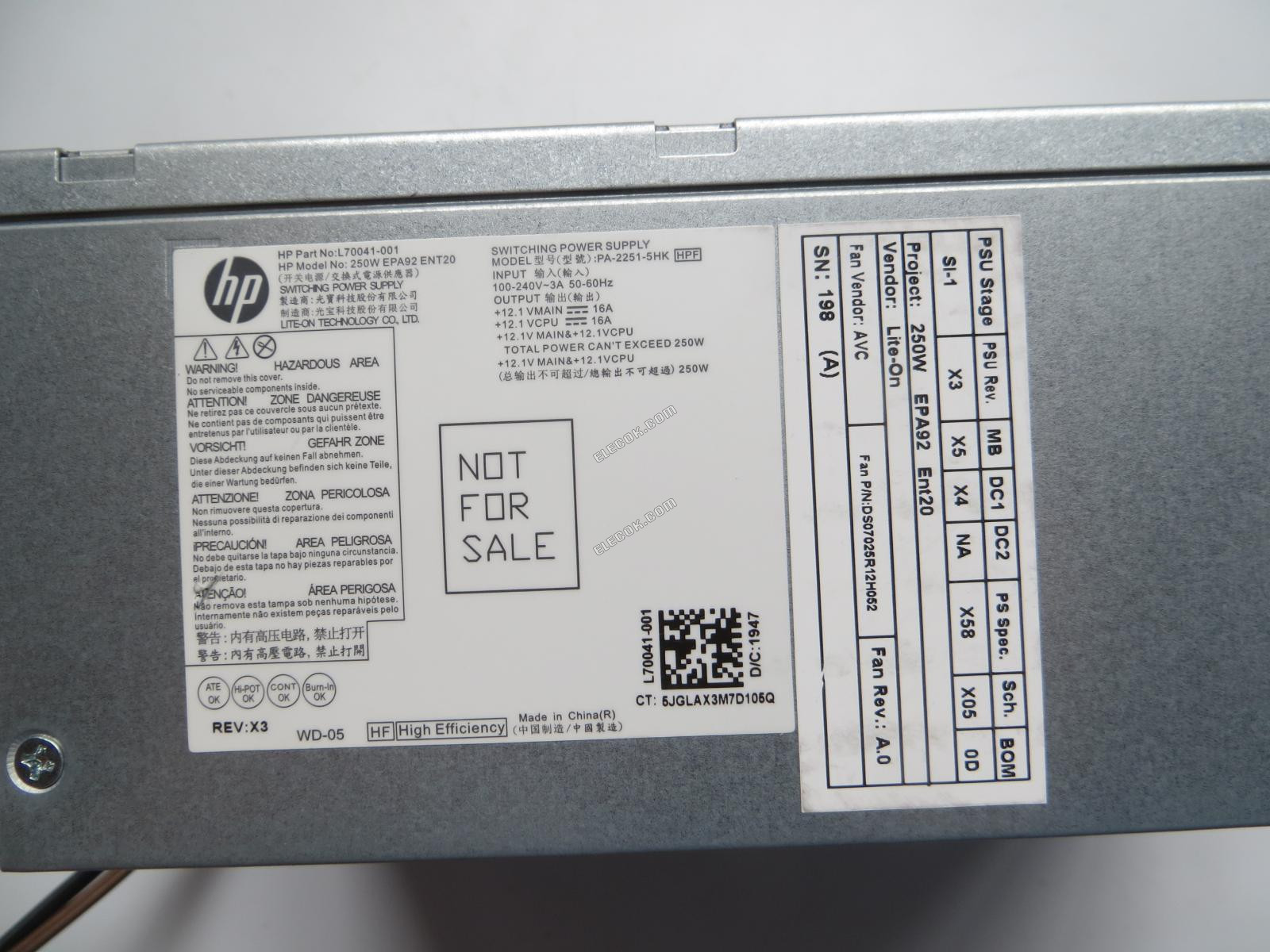 L70041-001 260W EPA92 ENT20 Napájecí Zdroj Pro HP 800 G6 G8 G9 PA-2251-5HK-HPF 