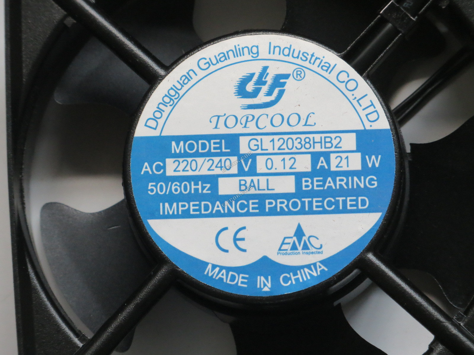 TOPCOOL GL12038HB2 AC220/240V 0,12A 21W 50/60HZ 2 vezetékek Hűtőventilátor 