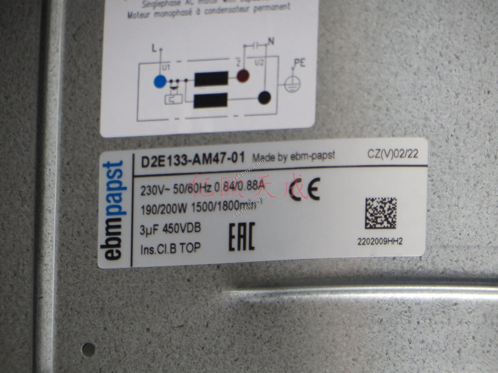 ebmpapst D2E133-AM47-01 230V 190W/200W Emerson Ventilátor 