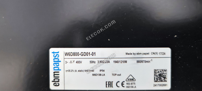 Ebmpapst W6D800-GD01-01 400V 3.90/2,23A 1940/1210W Chladicí Ventilátor 
