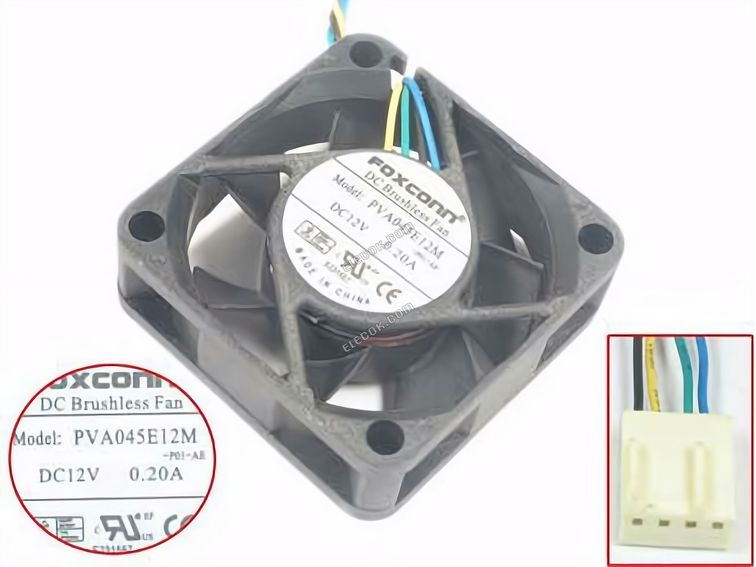 Foxconn PVA045E12M Szerver - Négyzet Ventilátor P01, -AE, sq45x45x15mm, w90x4x4, 12V 0.20A 4 vezeték 