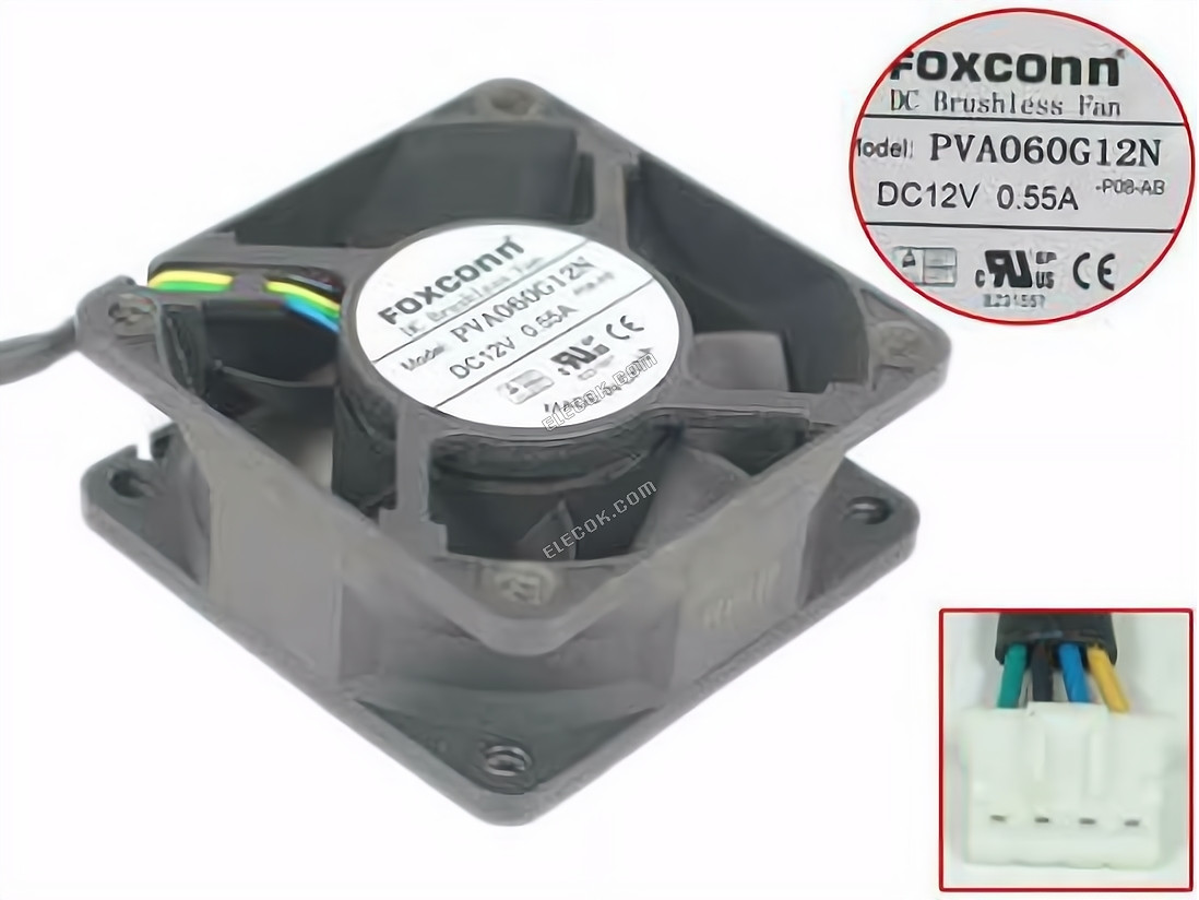 Foxconn PVA060G12N Server - čtvercový Ventilátor P08-AB, sq60X60X25mm, w80x4x4 12V 0,55A 4 vodiče 