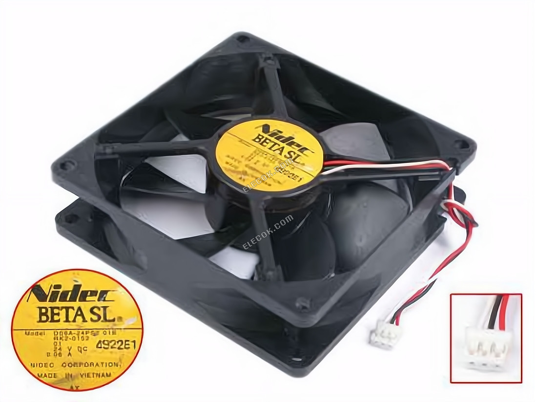 Nidec D09A-24PS2 01B Server - čtvercový Ventilátor RK2-0153, sq92x92x25, w95x3x3, 24V 0,06A 3 Vodiče 