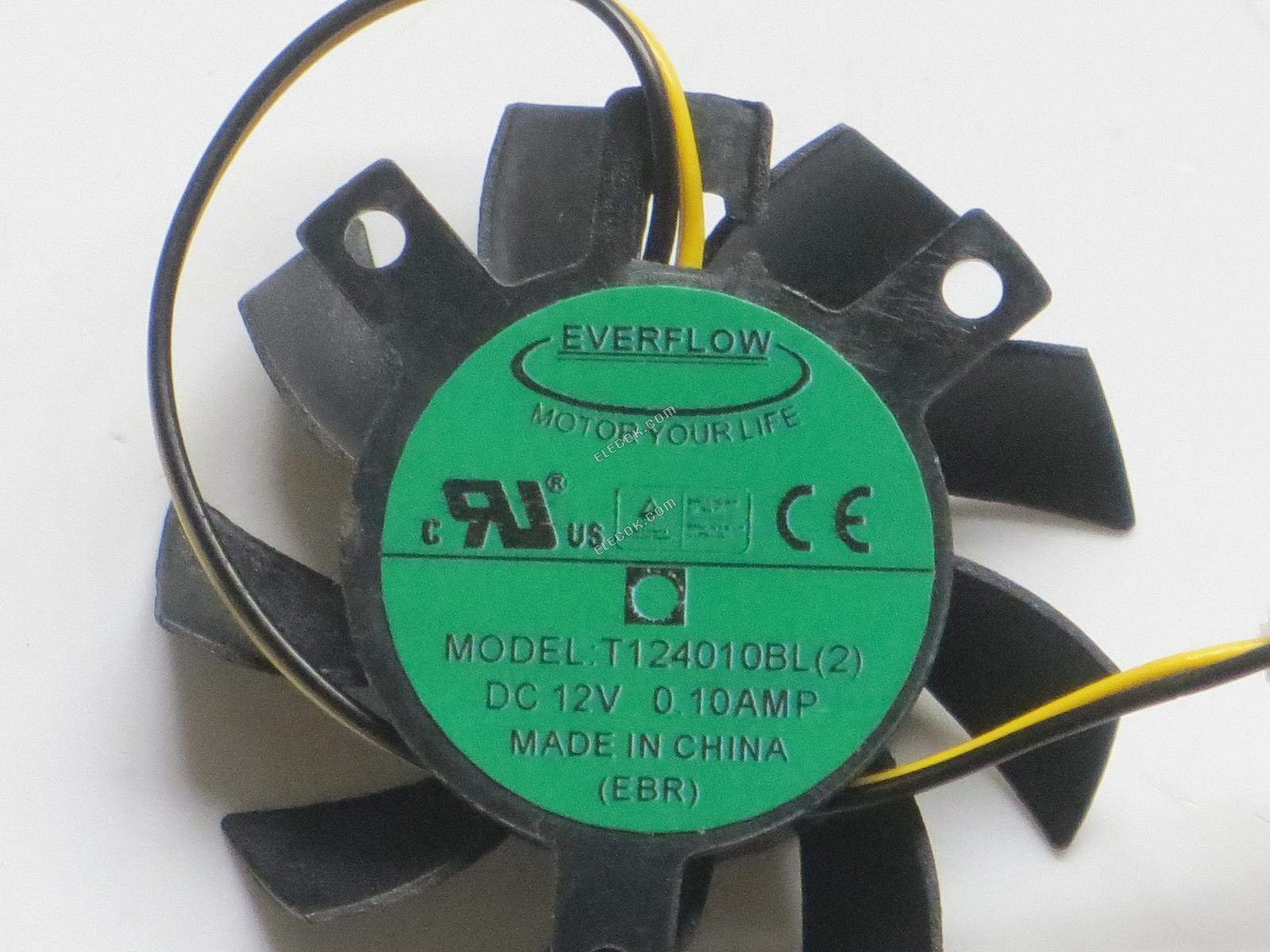 EVERFLOW T124010BL 2 12V 0.10A 2 vodiče Chladicí Ventilátor, Náhrada Ventilátor průměr 3.6CM; montáž hole spacing 3*3*2.3 CM 
