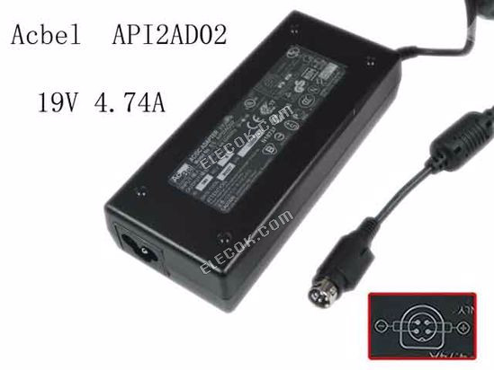 Acbel Polytech API2AD02 AC Adapter- Notebook 19V 4,74A, 4-Pin P3&amp;4=V+, 3-Prong, Použitý 