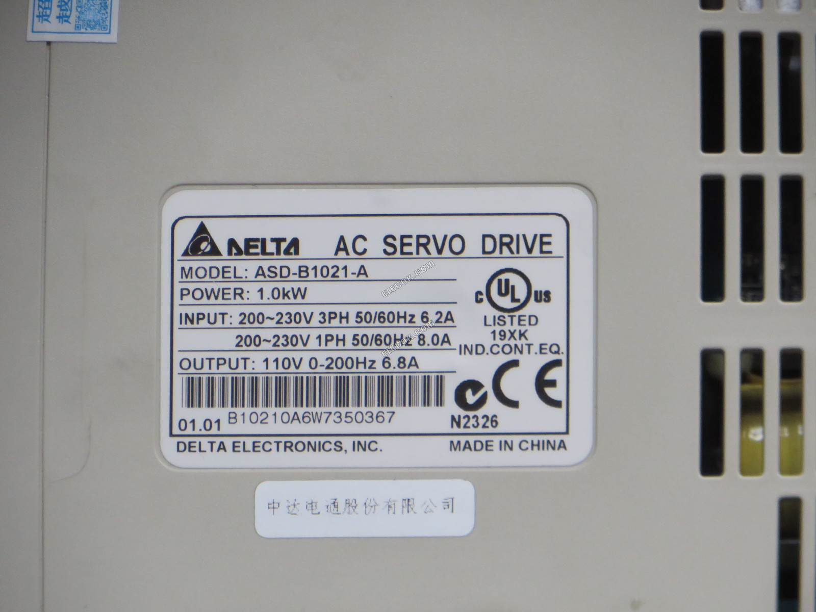 ASD-B1021-A DELTA servo controller, used