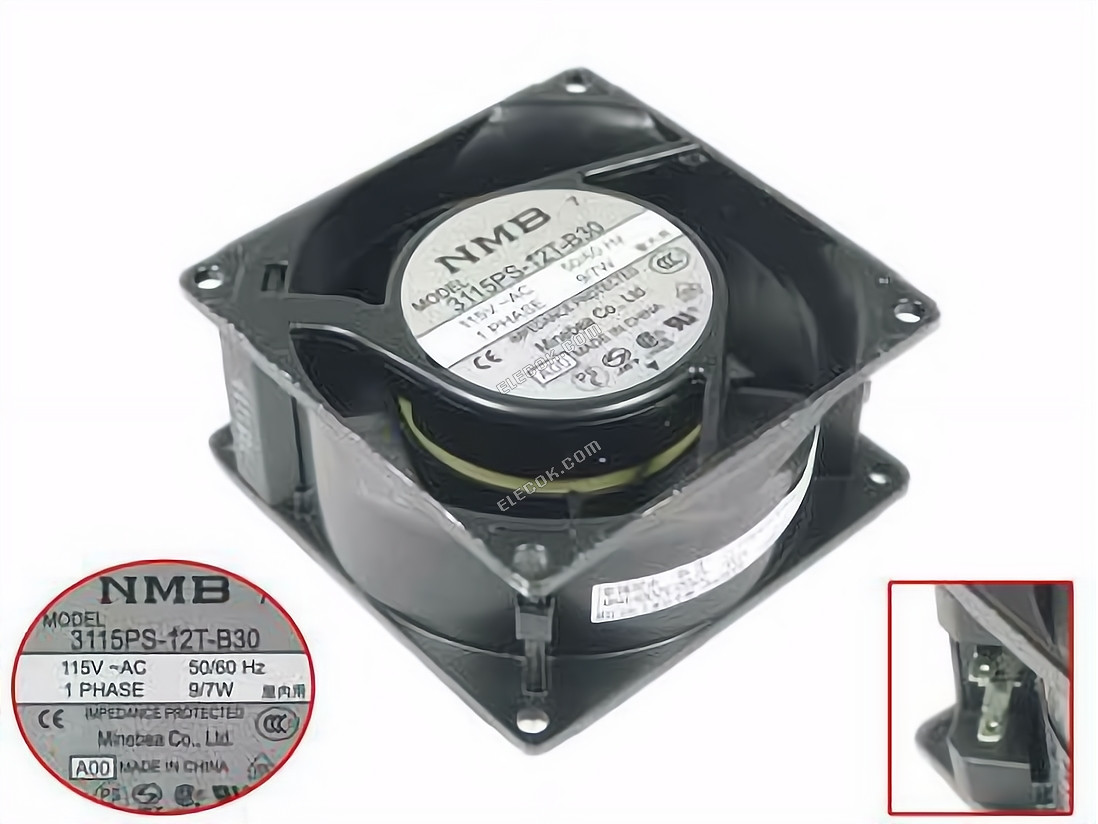 NMB 3115PS-12T-B30 115V AC 50/60Hz 9/7W Chladicí Ventilátor se zásuvkovým připojením 