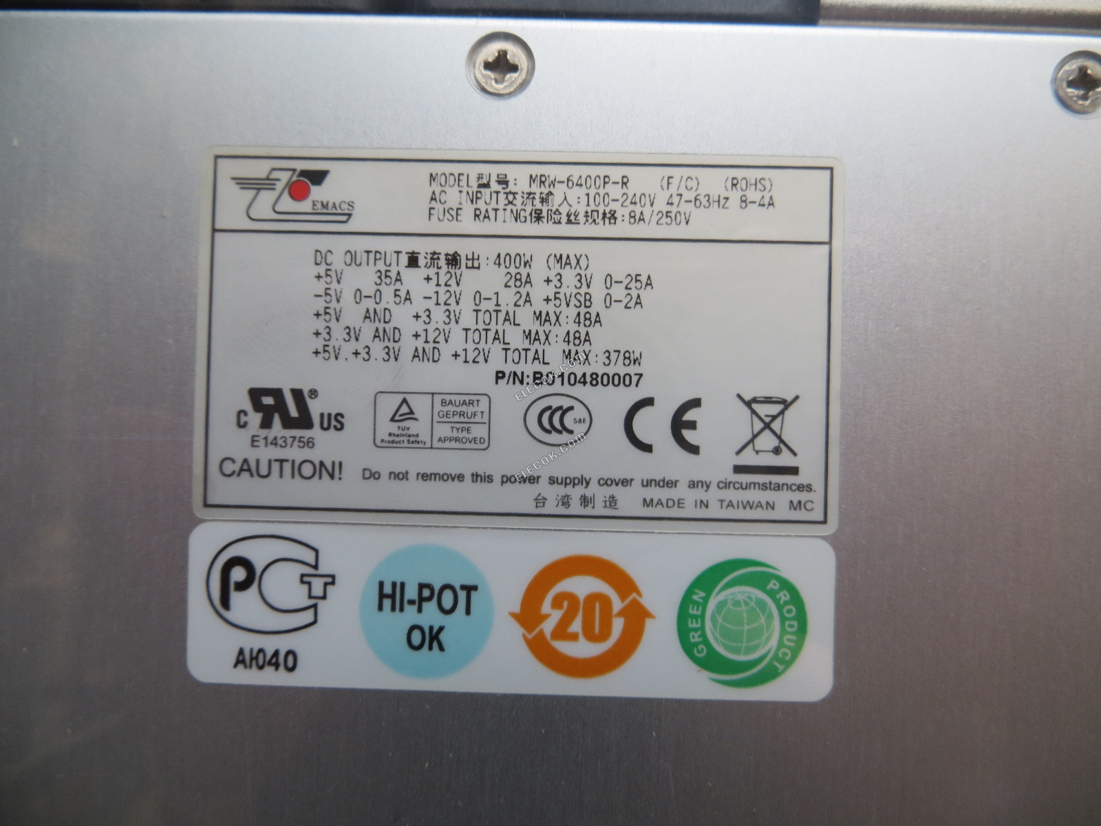 EMACS / Zippy MRW-6400P-R Szerver - Tápegység 400W, MRW-6400P-R 
