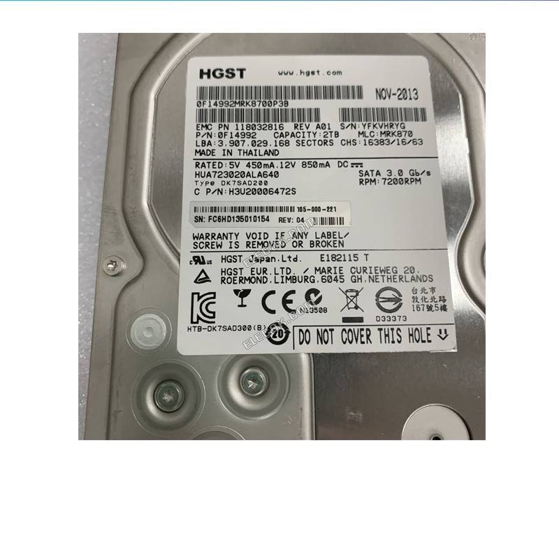 EMC 105-000-221 2TB SATA 3.5 7.2K Avamar ADS Gen4S hard drive