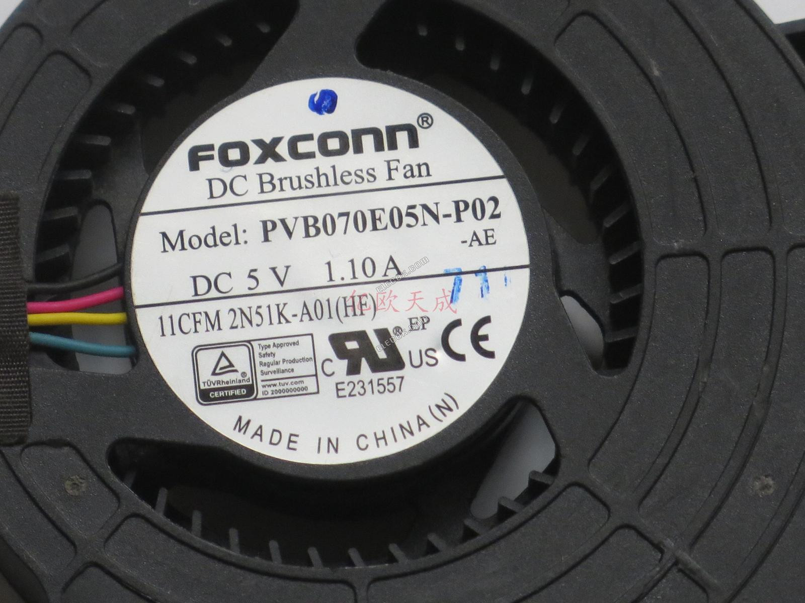 FOXCONN PVB070E05N-P02-AE 5V 1.10A 4 vezeték Hűtőventilátor, használt 