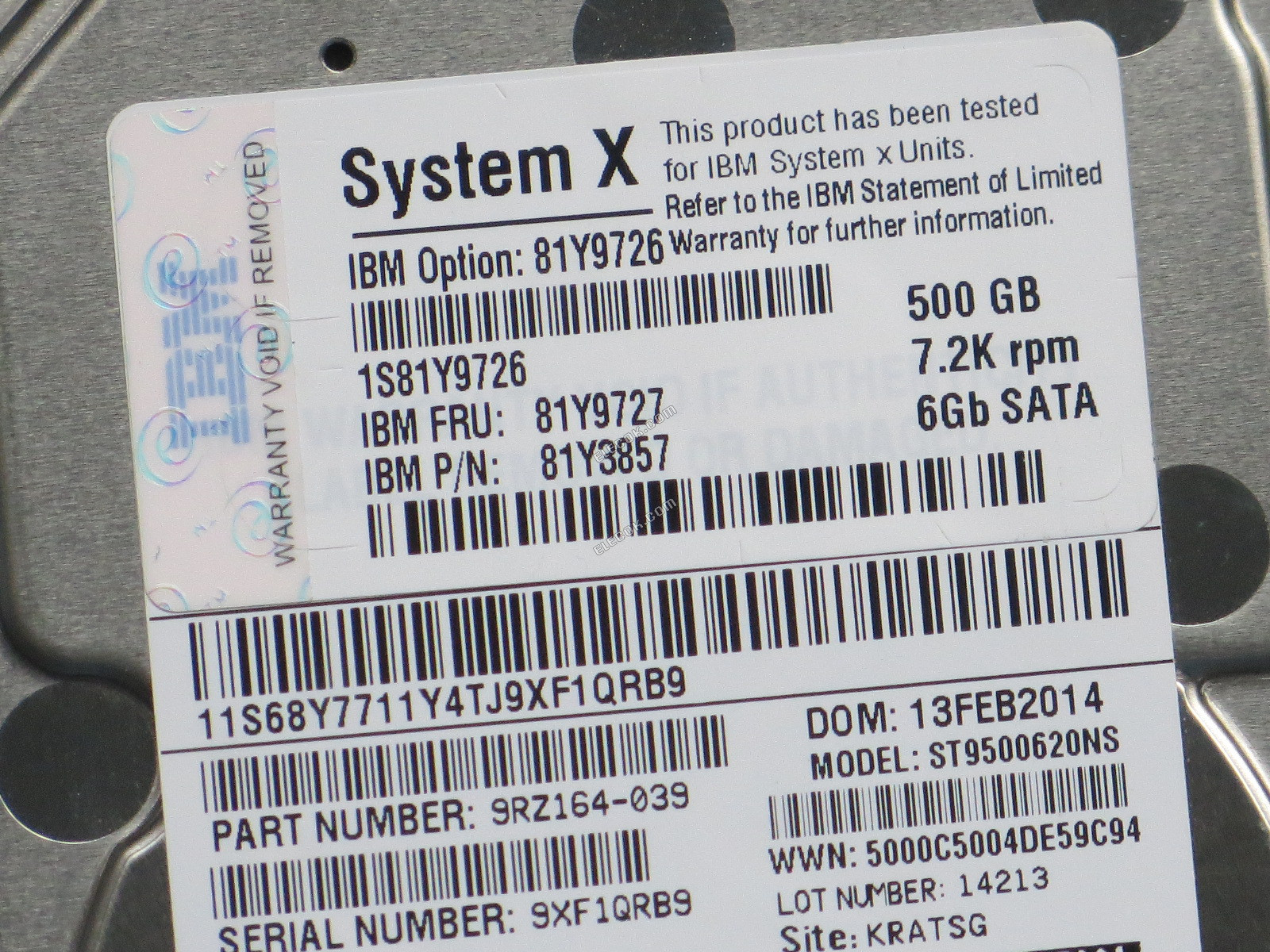 IBM 81Y9726 81Y9727 500G 7.2K SATA 2.5NS hard disk，used