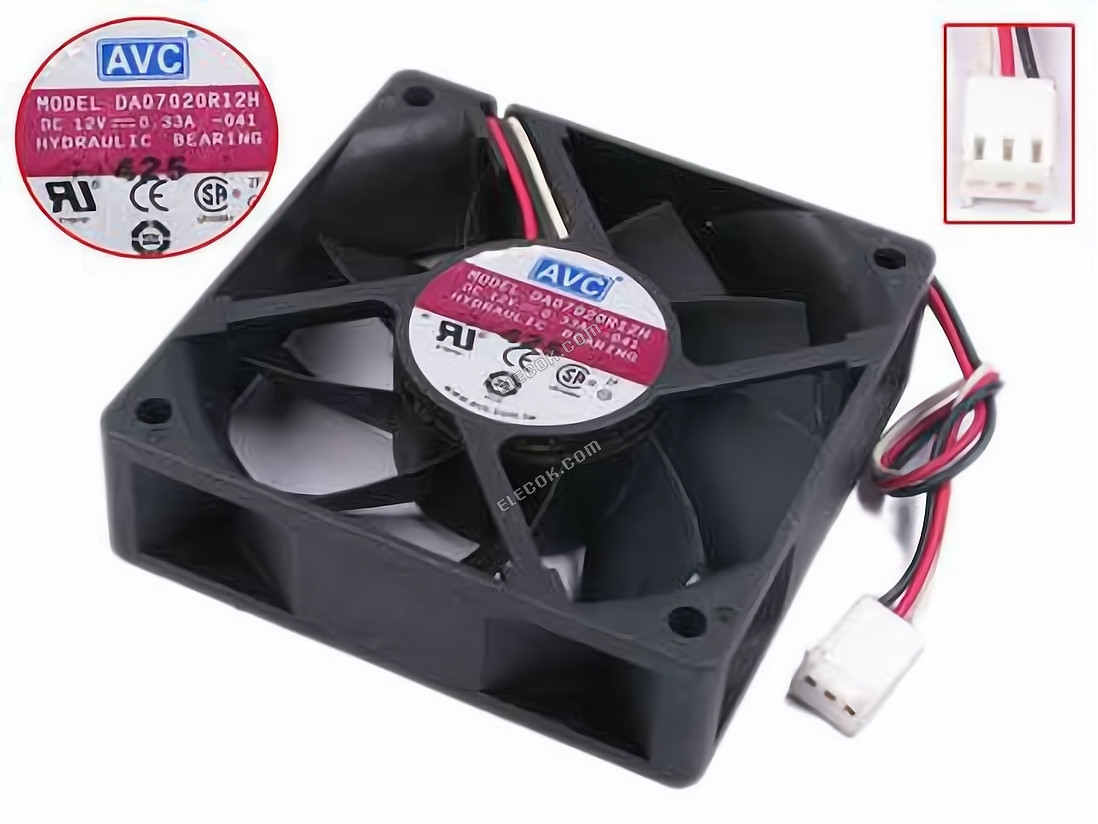 AVC DA07020R12H 12V 0,33A 3 vodiče Bílá řádek Chladicí Ventilátor 