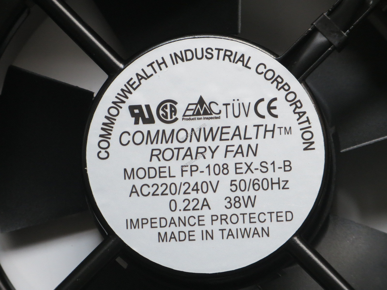 COMMONWEALTH FP-108EX-S1-B AC220/240V 0,22A 38W 2 vezeték Hűtőventilátor, négyzet alak 