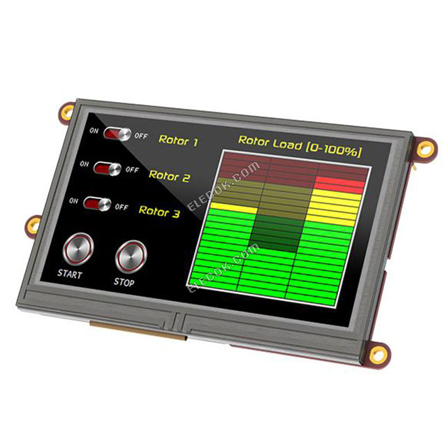ULCD-43DT-PI 4D Systems Pty Ltd Rezisztív Graphic LCD Kijelző Modul Transzmisszív Piros, Zöld, Kék RGB TFT - Színes TTL 4,3" 109.22mm 480 x 272 
