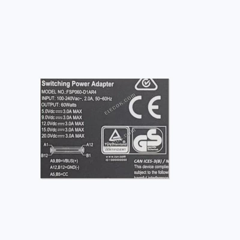 FSP FSP060-D1AR4 20V 3A 60W TYPE-C USB-C VáLTóáRAM Kapcsolóüzemű Tápegység Adapter Számára Tápegység Charger 
