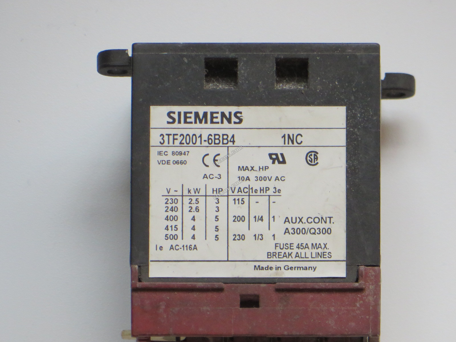 Siemens 3TF2001-6BB4 contactor used
