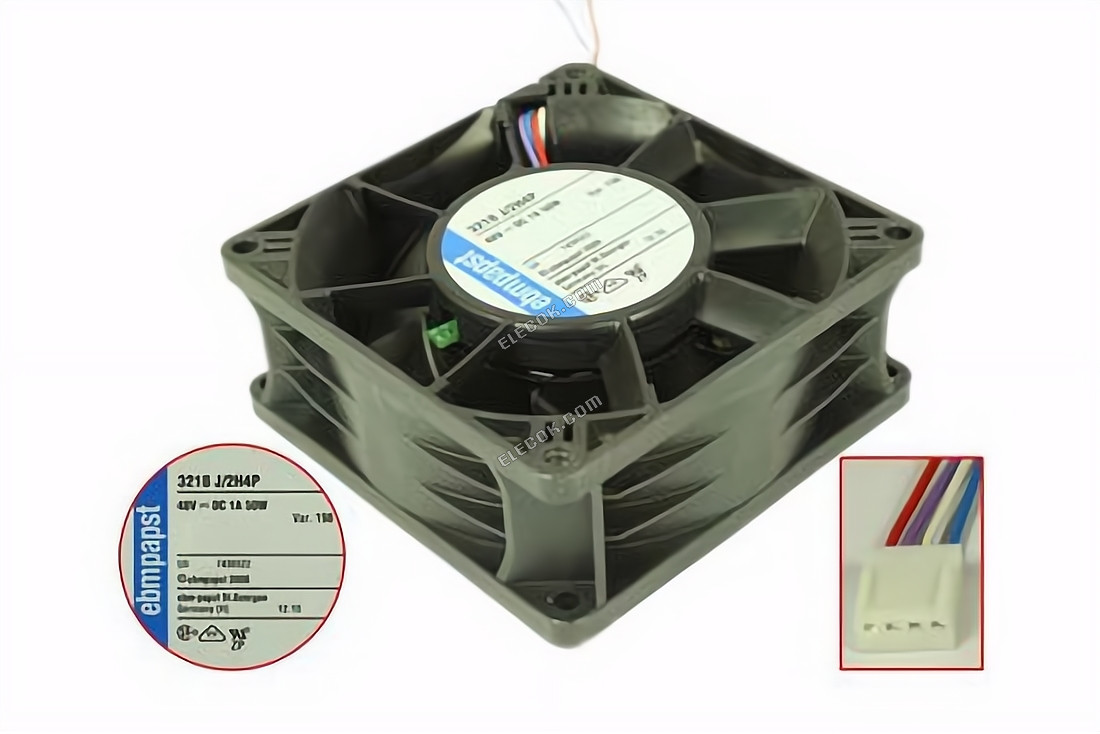 ebm-papst 3218 J/2H4P Szerver - Négyzet Ventilátor sq90x90x38mm, 4 vezeték, 48V 50W 