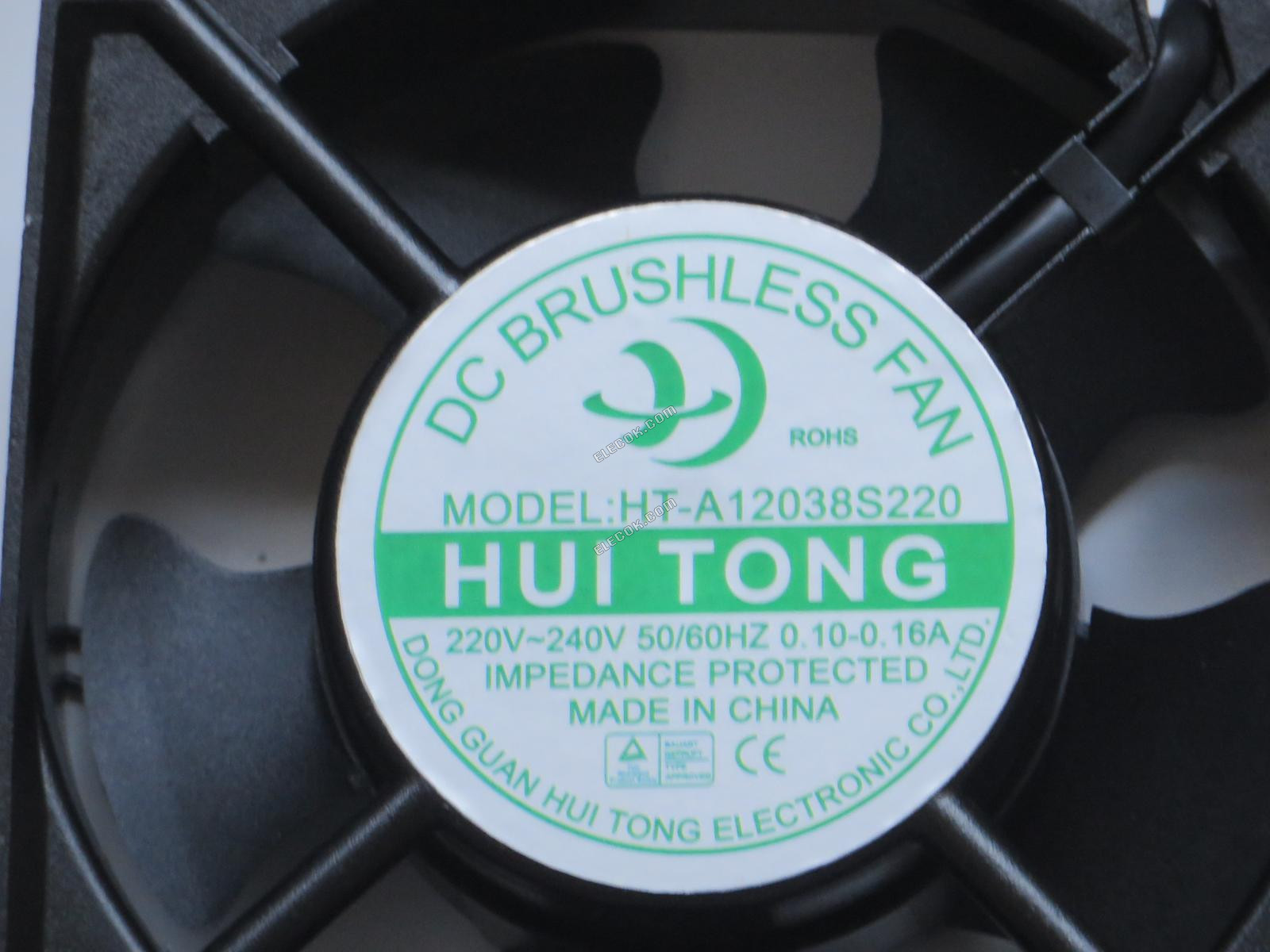Hui Tong HT-A12038S220 220-240V 50/60HZ 0.10-0.16A Serverový čtvercový Ventilátor 2 vodiče chladicí ventilátor 