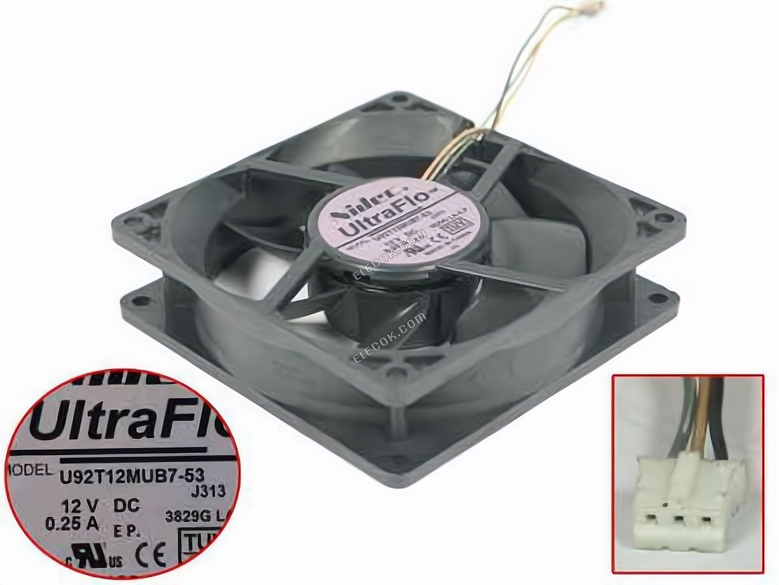 Nidec U92T12MUB7-53 Szerver - Négyzet Ventilátor J313, SF90x90x25, w3, 12V 0,25A 3 vezeték 