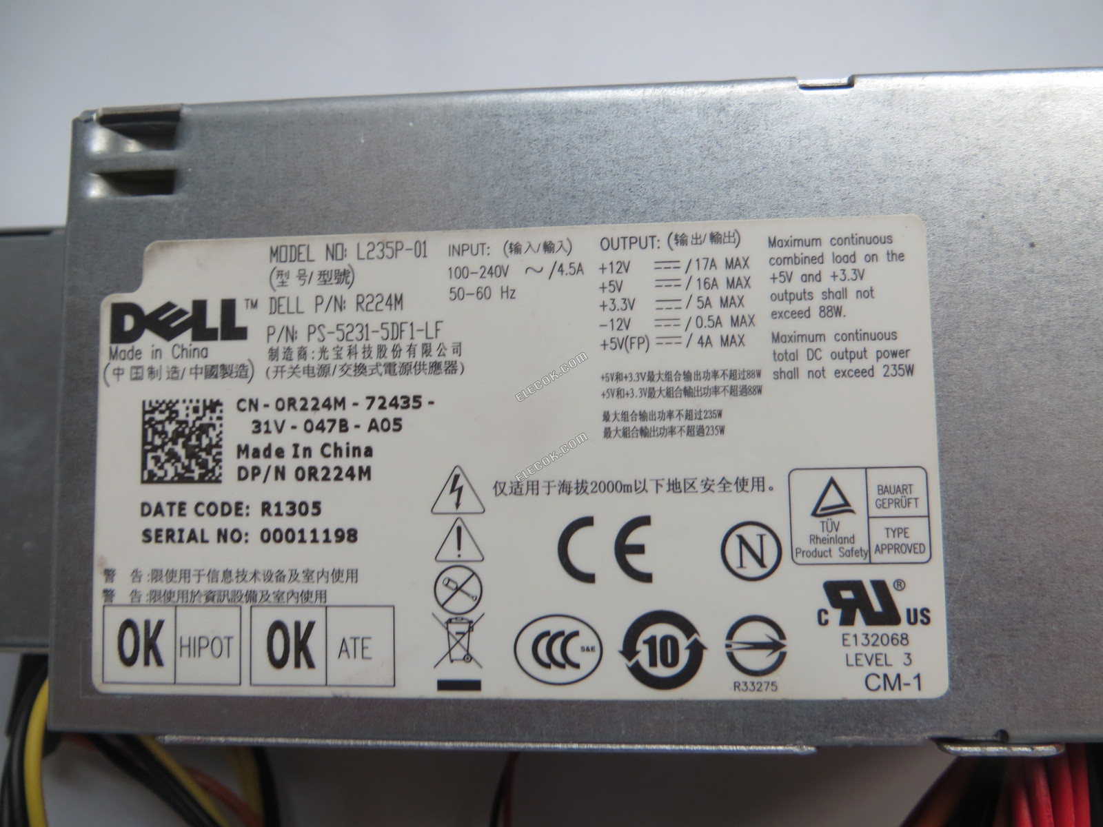 Dell PowerEdge 760 Server - Napájecí Zdroj 235W, L235P-01, FR610, PS-5231-5DF-LF, Použitý 