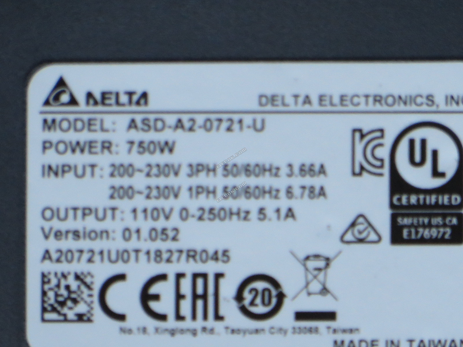 Delta AC Servo Drive A2 Series ASD-A2-0721-U 220V 750W, Inventory new
