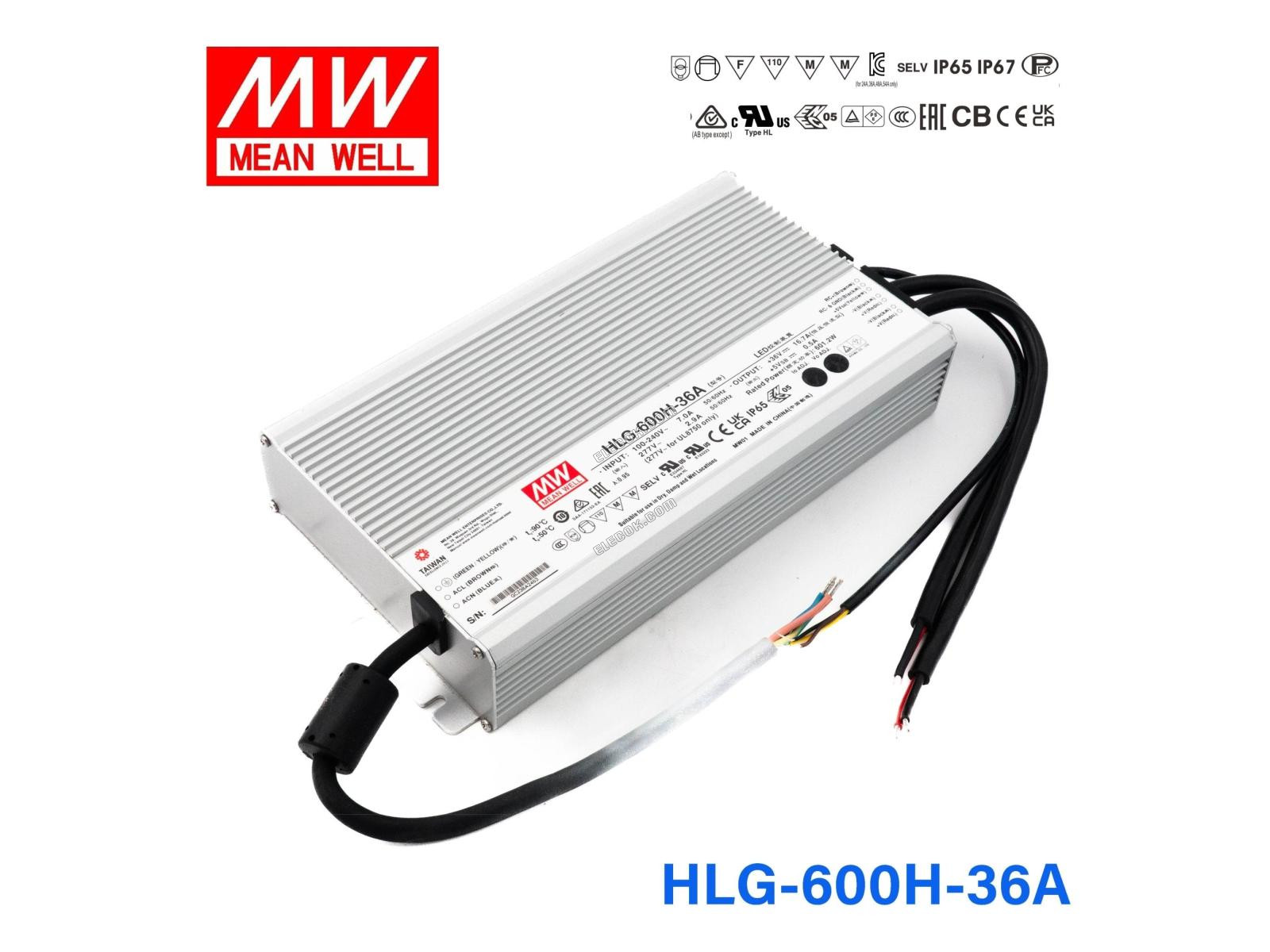 Mean Well HLG-600H-36A Napájecí Zdroj 600W 36V - Nastavitelný 