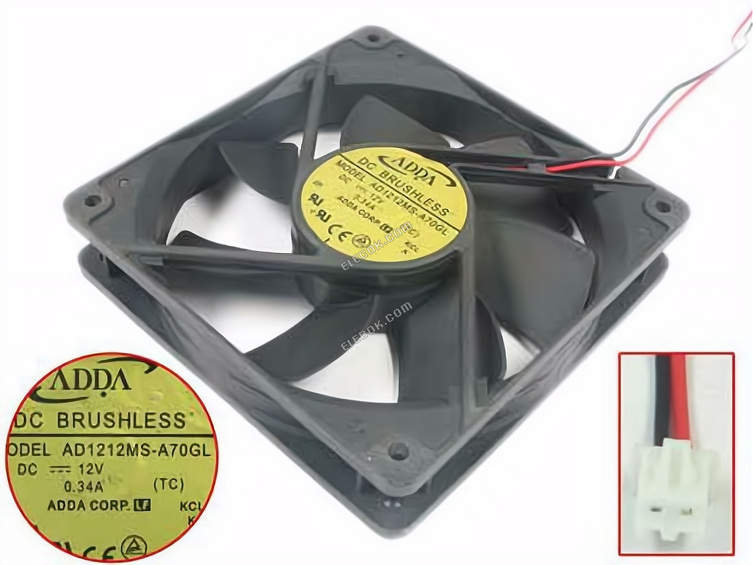 ADDA AD1212MS-A70GL 12V 0,34A 2 vezeték hűtőventilátor 