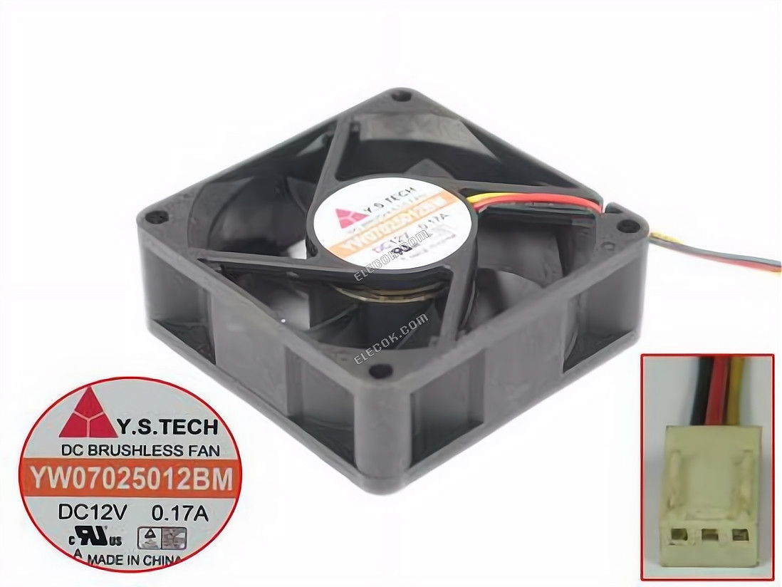 Y.S.TECH YW07025012BM 12V 0,17A 3 vodiče Chladicí Ventilátor 