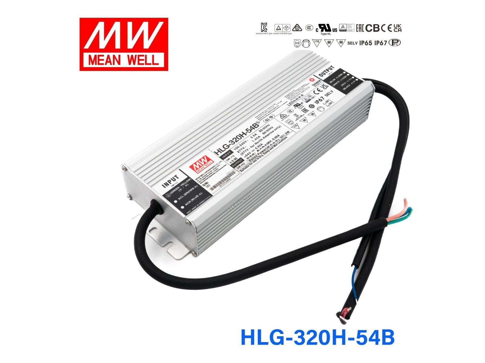 Mean Well HLG-320H-54B Napájecí Zdroj 320W 54V- Dimmable 