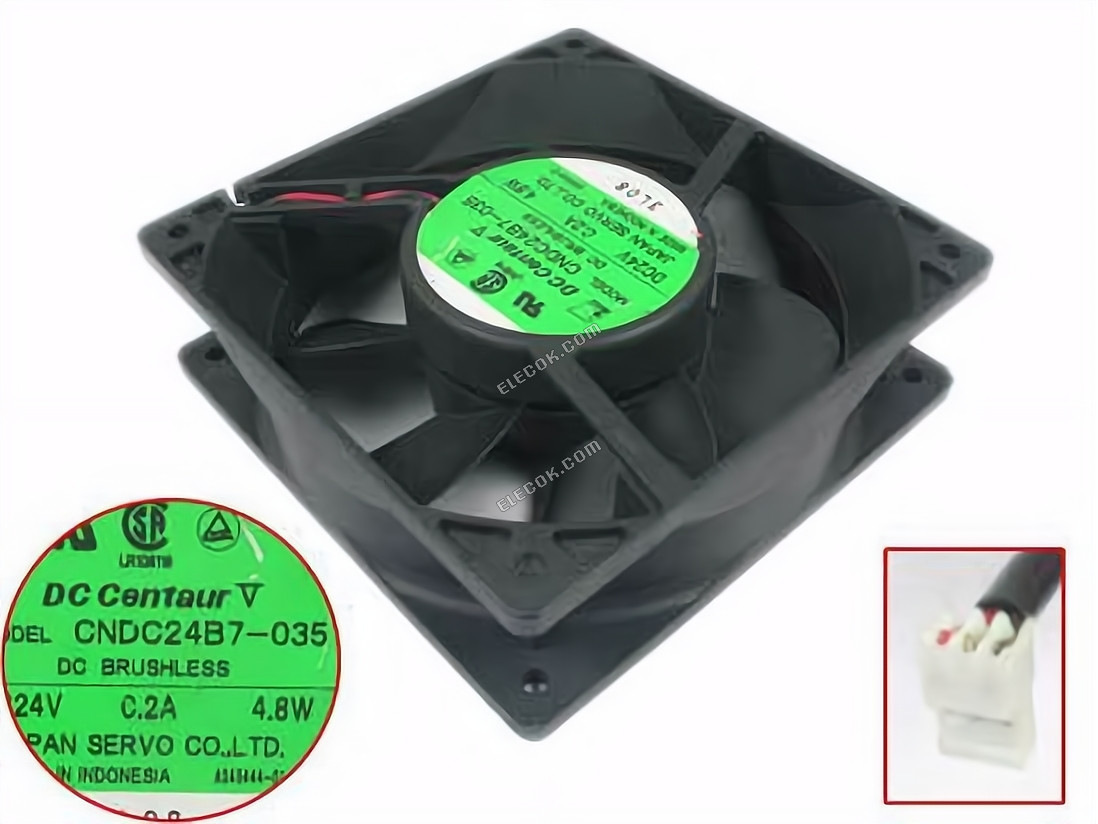 Japan Servo CNDC24B7-035 Szerver - Négyzet Ventilátor sq120x120x38, w120x2x3, 24V 0,2A 4,8W 2 vezeték 