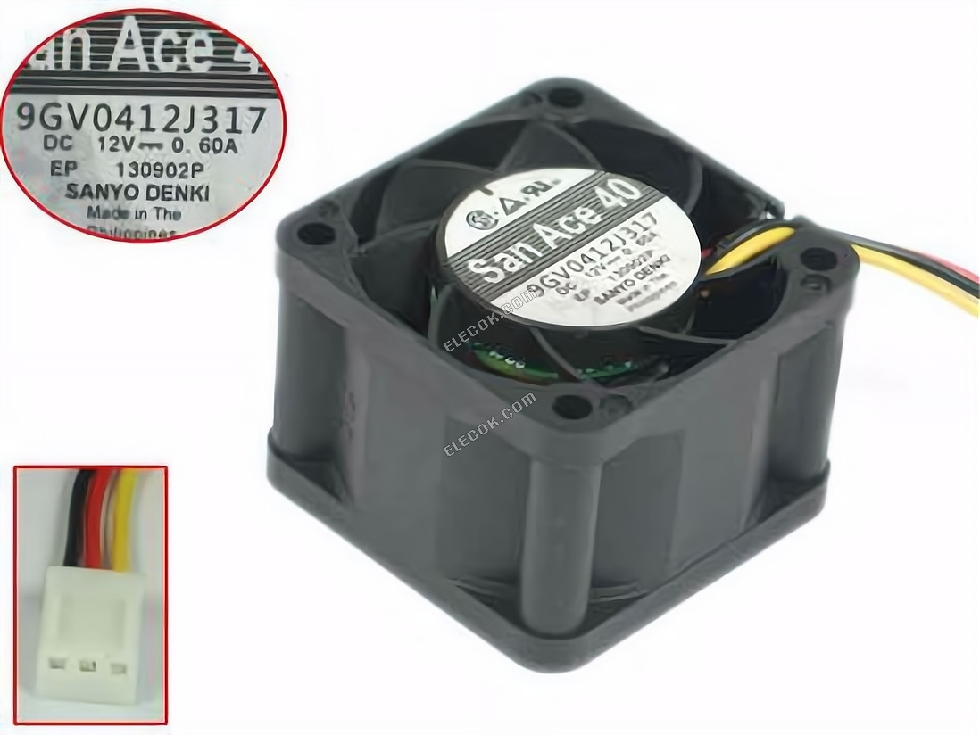 SANYO 9GV0412J317 12V 0.60A 3 vodiče Chladicí Ventilátor 
