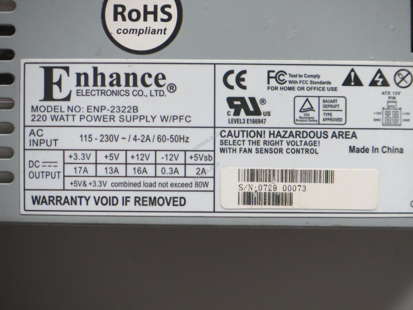 Enhance ENP-2322B Szerver - Tápegység 220W, ENP-2322B, Használt 
