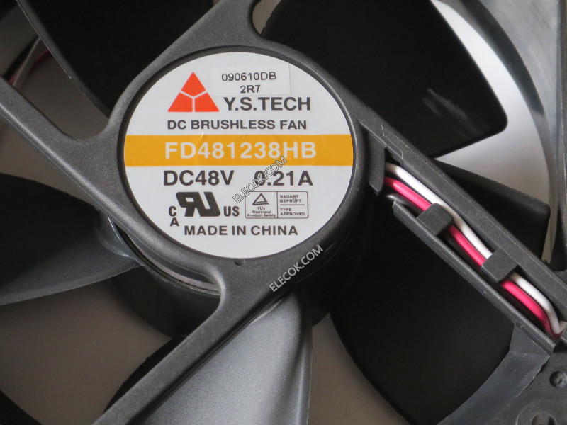 Y.S.TECH FD481238HB 48V 0,21A 10,08W 3wires Cooling Fan with test rychlost funkce 
