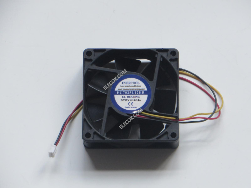 EVERCOOL EC7025L12ER 12V 0,14A 3wires cooling fan with rychlost measurement funkce 