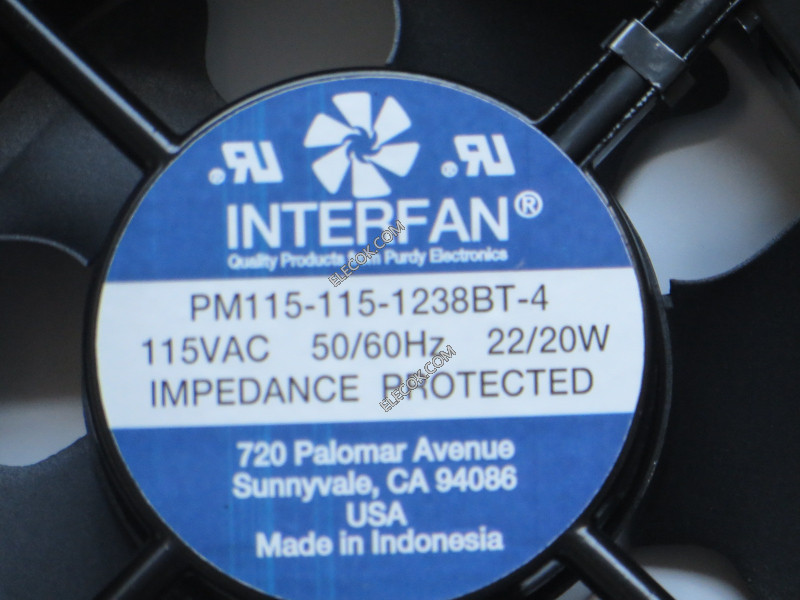 Interfan PM115-115-1238BT-4 115V 50/60W 22/20W cooling fan   with  socket connection 