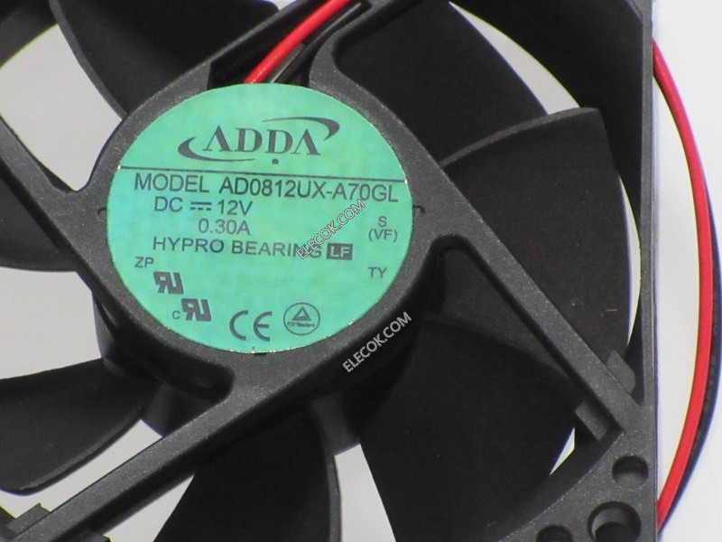 ADDA AD0812UX-A70GL 12V 0.30A 2wires Chlazení Fan 