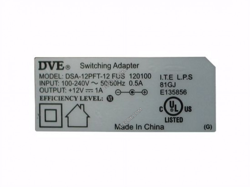 DVE DSA-12PFT-12 AC Adapter 5V-12V 12V 1.0A, 5.5/1.7mm, US 2P,Used