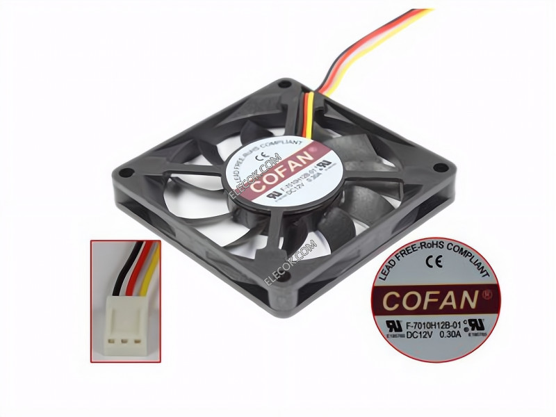 COFAN F-7010H12B-01 12V 0.30A 3wires Cooling Fan