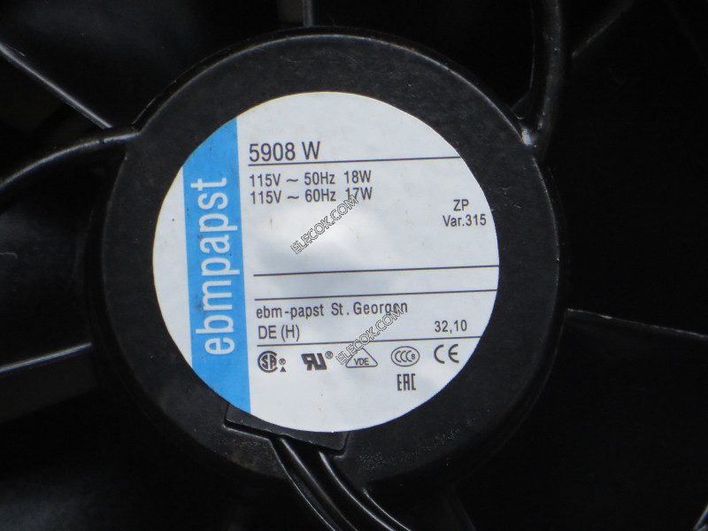 Ebmpapst 5908 W 115V 18/17W 2wires Cooling Fan