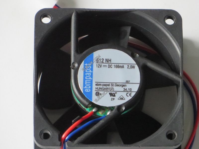 Ebmpapst 612 NH 12V 166mA 2.0W 2wires Cooling Fan