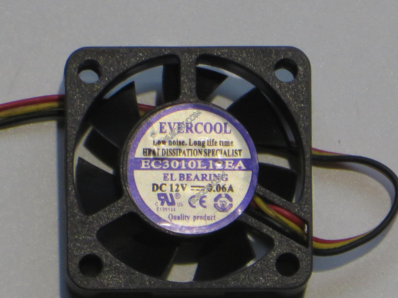 EVERCOOL EC3010L12EA 12V 0.06A 3wires Cooling Fan  Refurbished