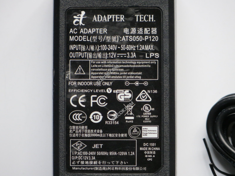 ADAPTER TECH 12V 3.3A ATS050-P120 , substitute interface is  5.0*3.0MM  Round mouth with needle  