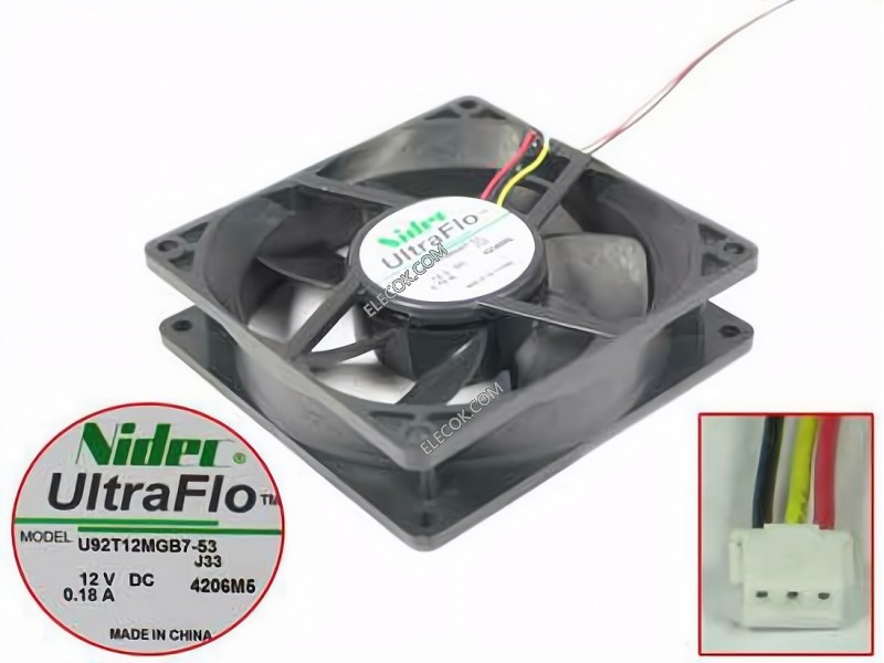 NIDEC UltraFlo 9cm Fan U92T12MGB7-53 12V 0,18A 3 wries 