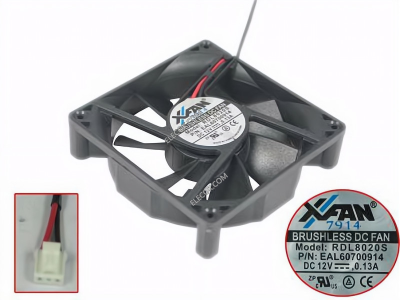 XFANS RDL8020S 12V 0.13A 2wires Cooling Fan
