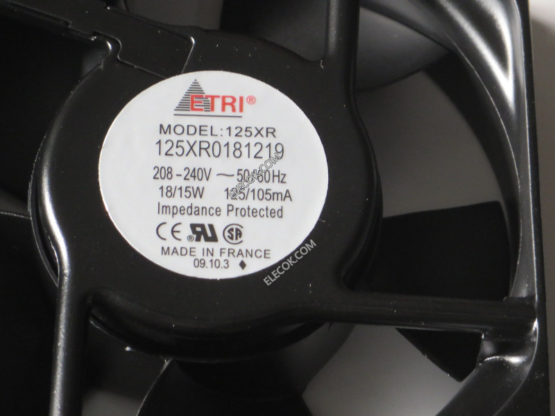 ETRI 125XR 125XR0181219 208/240V 125/105mA 18/15W Cooling Fan refurbished 