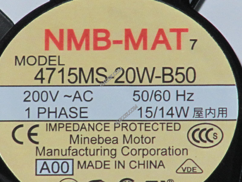NMB 4715MS-20W-B50 200V 0.14A 15W 2wires Cooling Fan